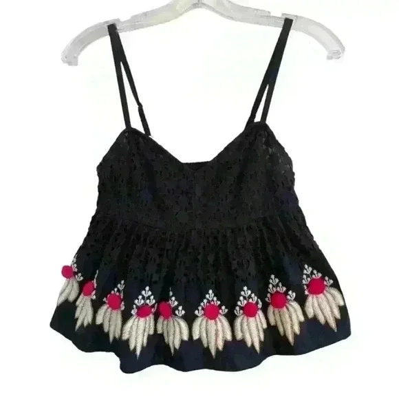 Anthropologie Sz 4 Catrina Cami Top Black Embroidered Boho Festival Western - Picture 3 of 11